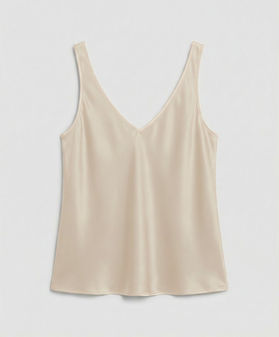 Dame Satin Camisole V-hals Brede Stropper - Beige