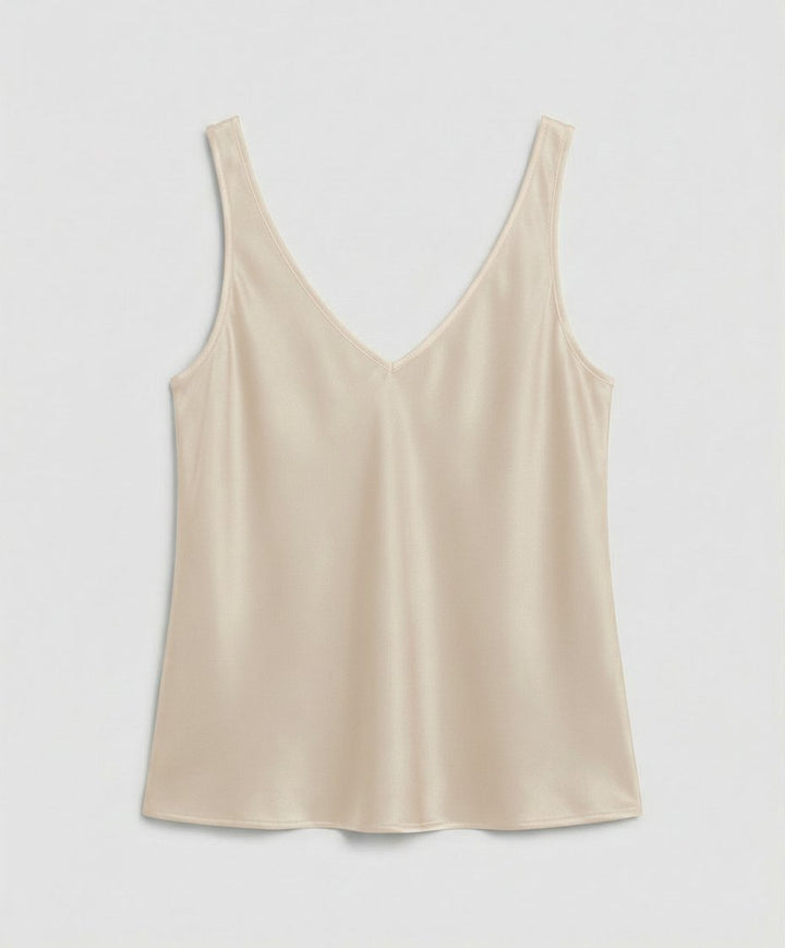 Dame Satin Camisole V-hals Brede Stropper - Beige
