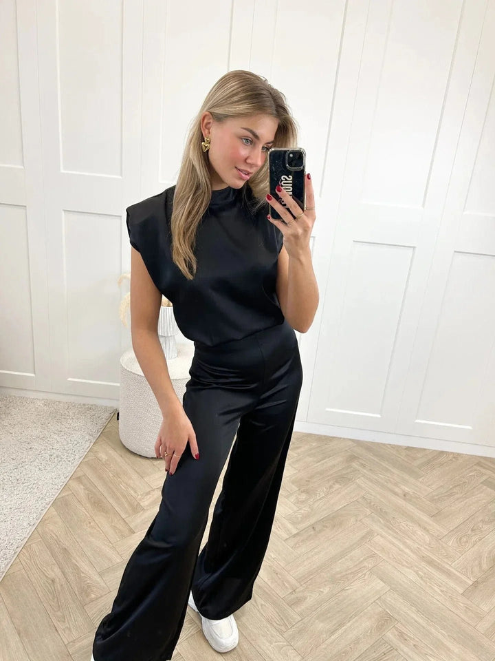 Dame Satin Jumpsuit Brede Ben Ærmeløs Ettyksstykke
