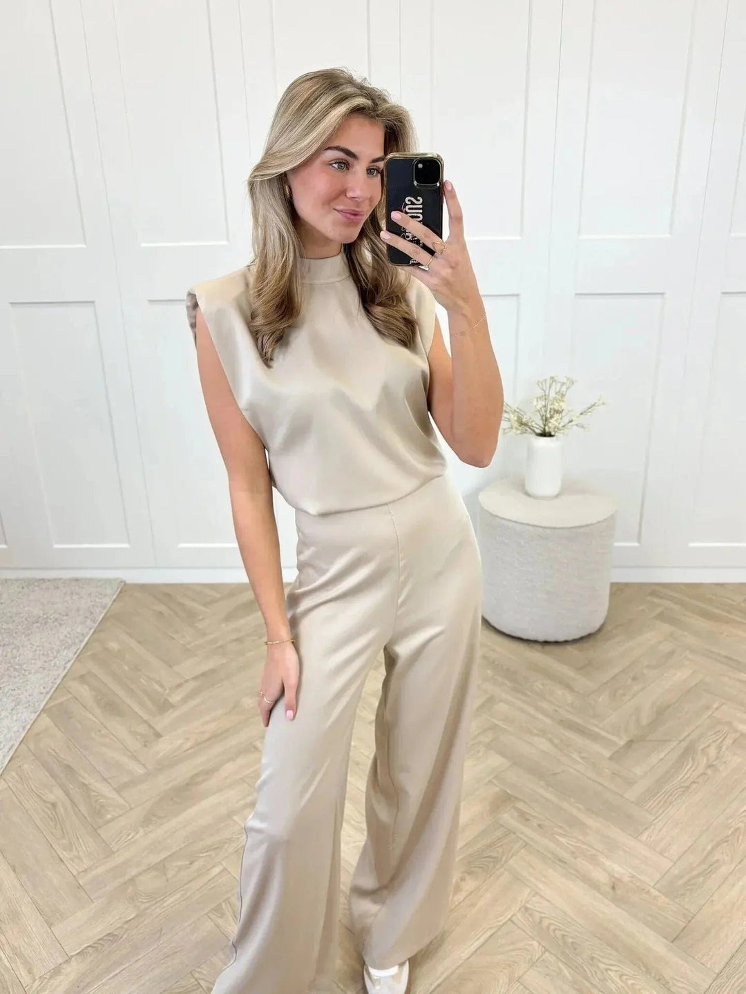 Dame Satin Jumpsuit Brede Ben Ærmeløs Ettyksstykke