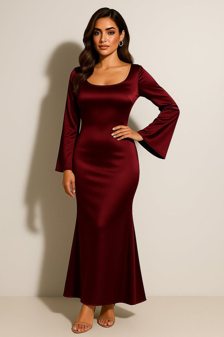 Dame Satin Langærmet Fishtail Maxikjole