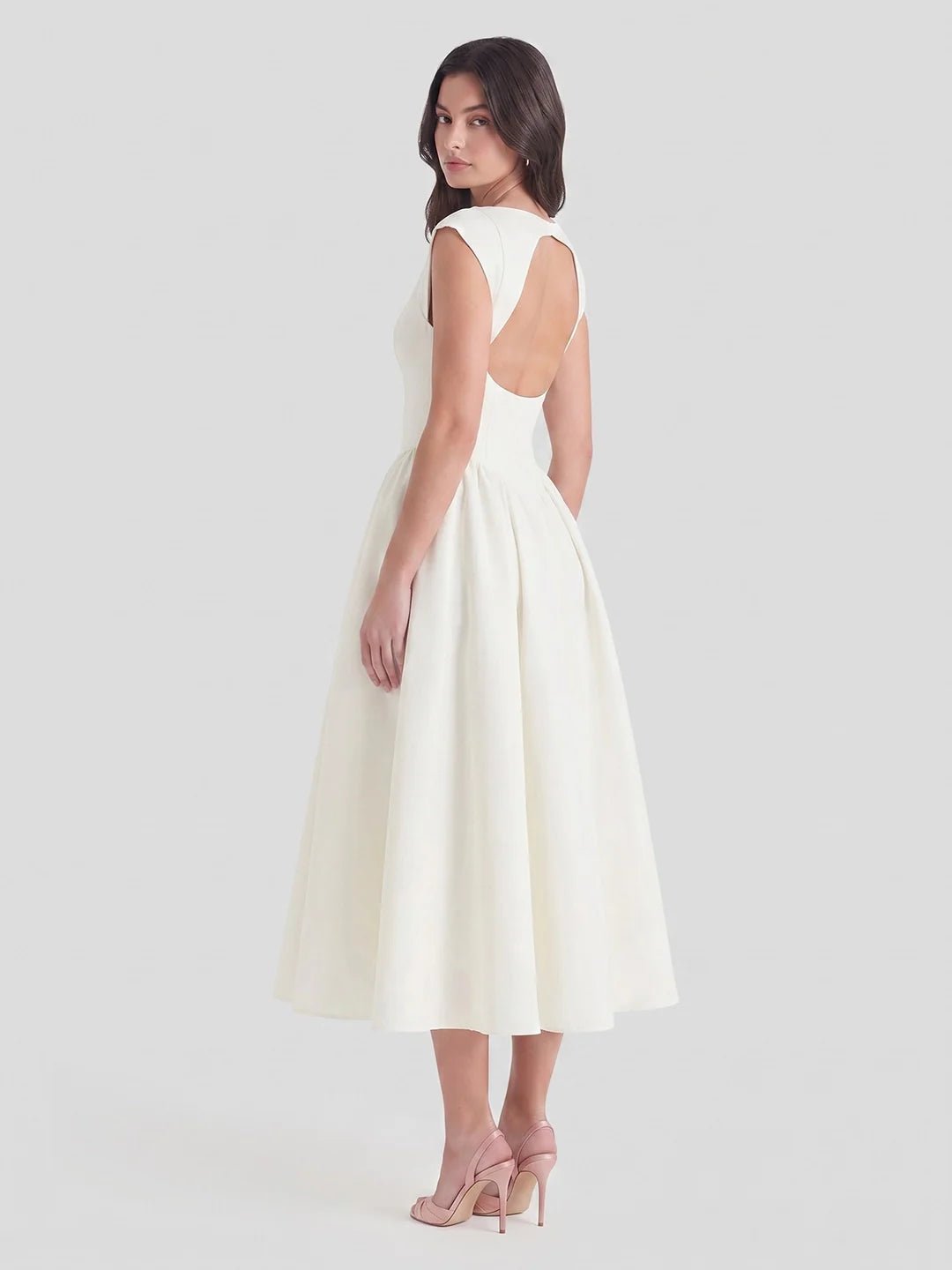 Dame Satin Midi Kjole Bådhals Korte Ærmer
