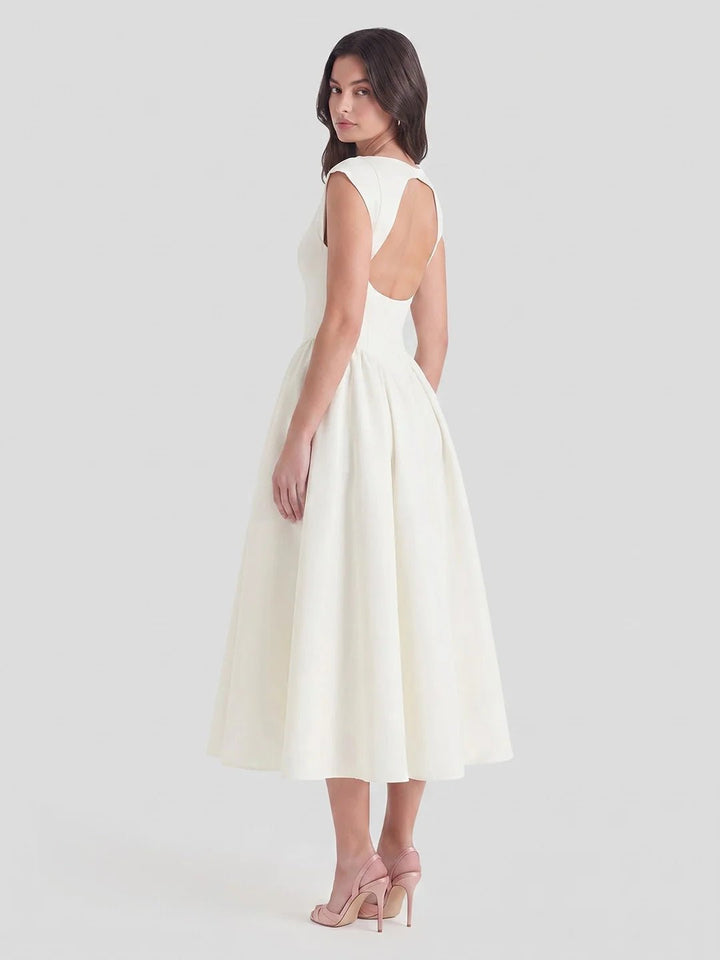 Dame Satin Midi Kjole Bådhals Korte Ærmer
