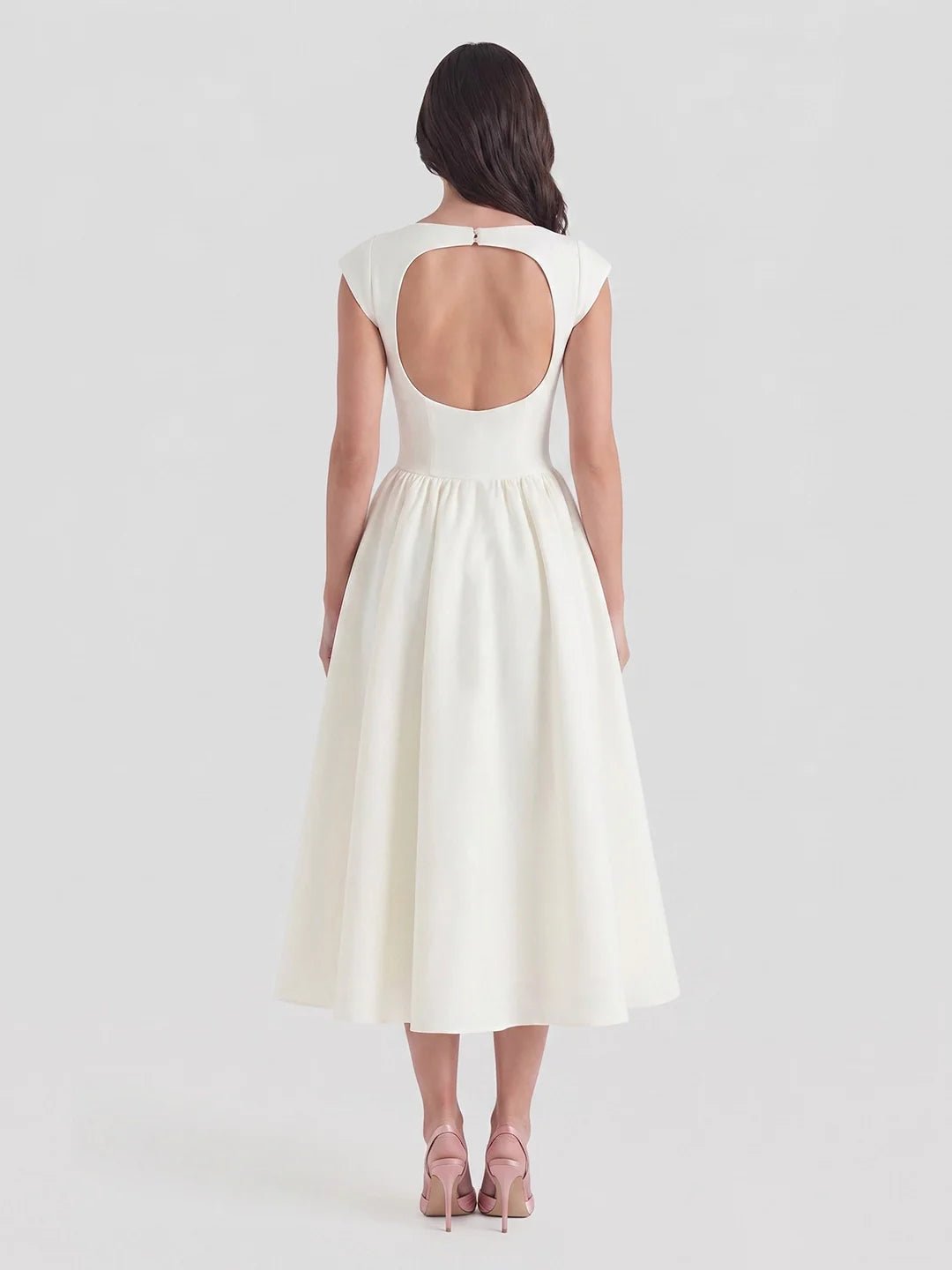 Dame Satin Midi Kjole Bådhals Korte Ærmer