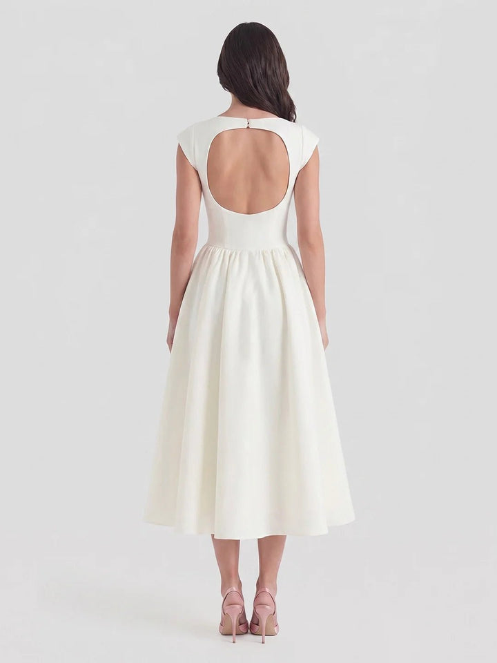 Dame Satin Midi Kjole Bådhals Korte Ærmer