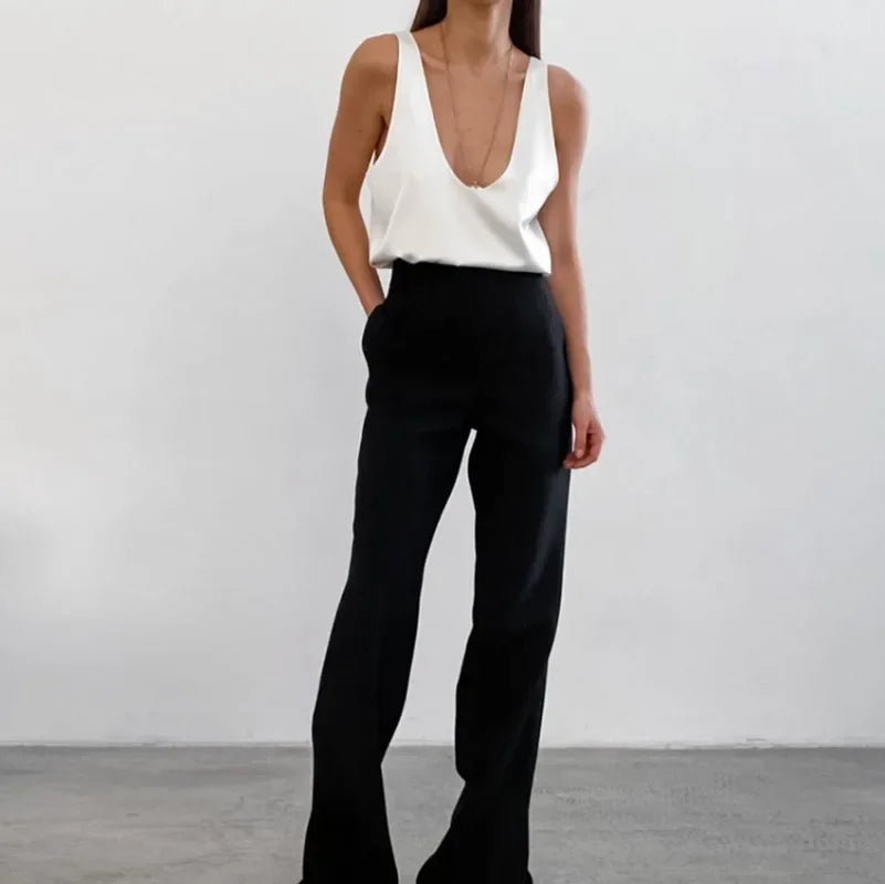 Dame Satin Tank Top Dyb U-Udskæring Afslappet Pasform