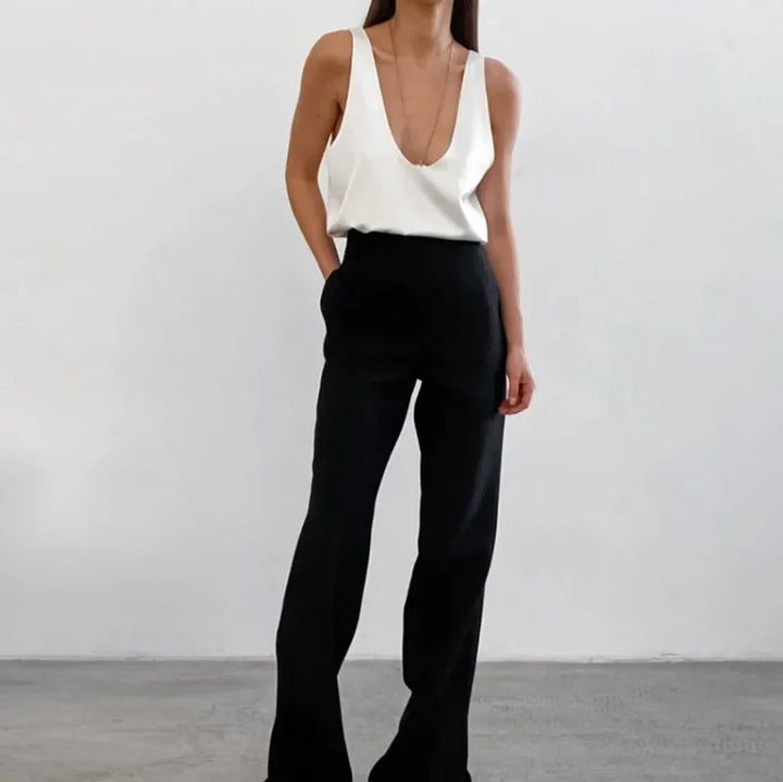 Dame Satin Tank Top Dyb U-Udskæring Afslappet Pasform
