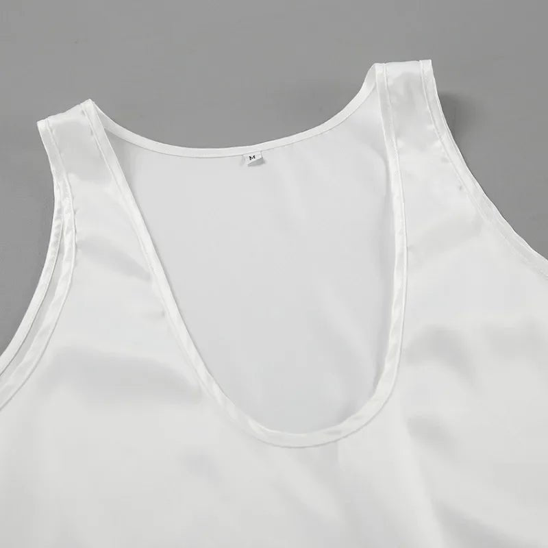 Dame Satin Tank Top Dyb U-Udskæring Afslappet Pasform