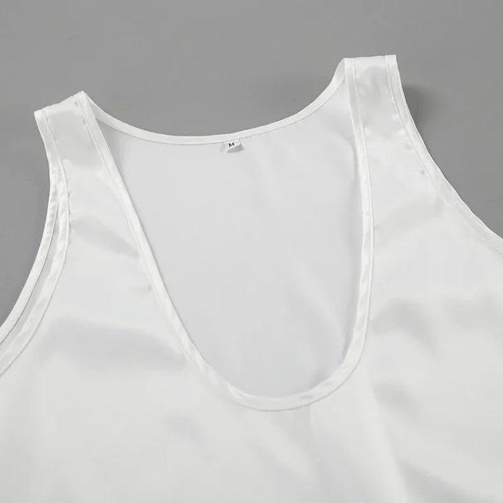 Dame Satin Tank Top Dyb U-Udskæring Afslappet Pasform
