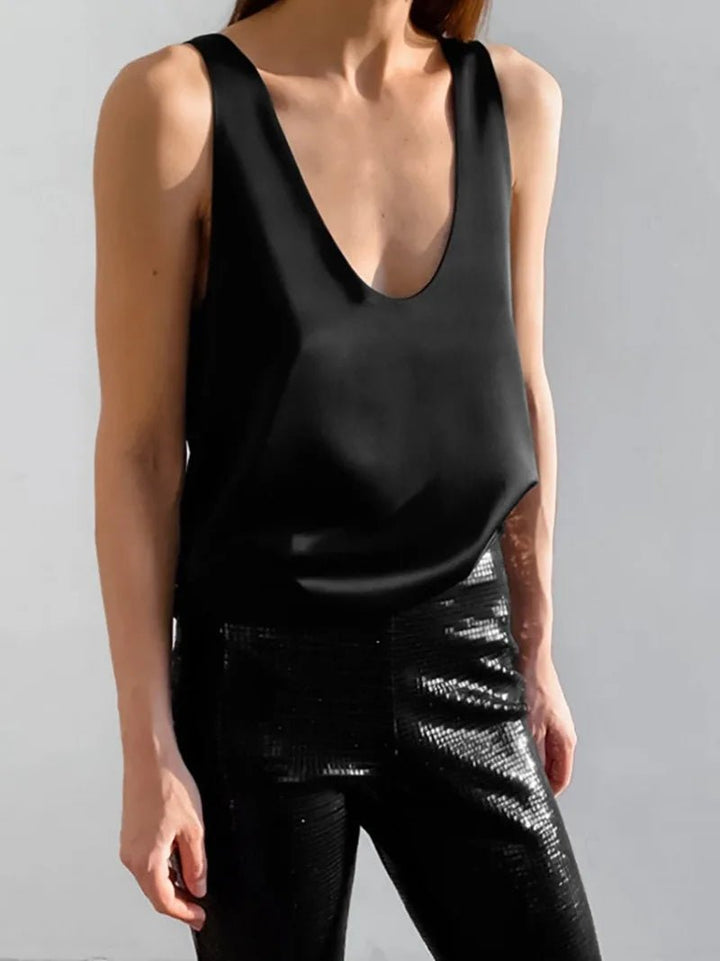 Dame Satin Tank Top Dyb U-Udskæring Afslappet Pasform