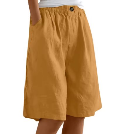 Dame Shorts Afslappet Pasform Elastisk Talje - Aards Geel