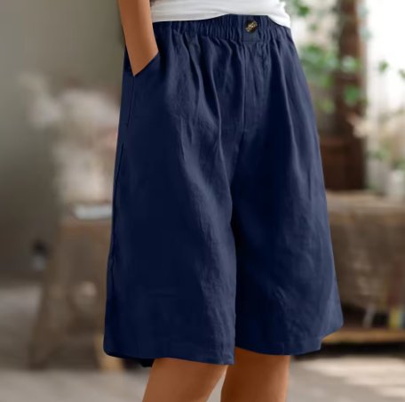 Dame Shorts Afslappet Pasform Elastisk Talje - Marineblauw