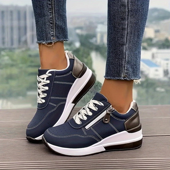 Dame Sneakers Ortopædiske Lave Komfort Med Snørebånd - Blue
