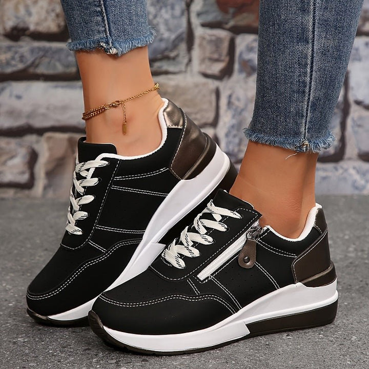 Dame Sneakers Ortopædiske Lave Komfort Med Snørebånd - Black