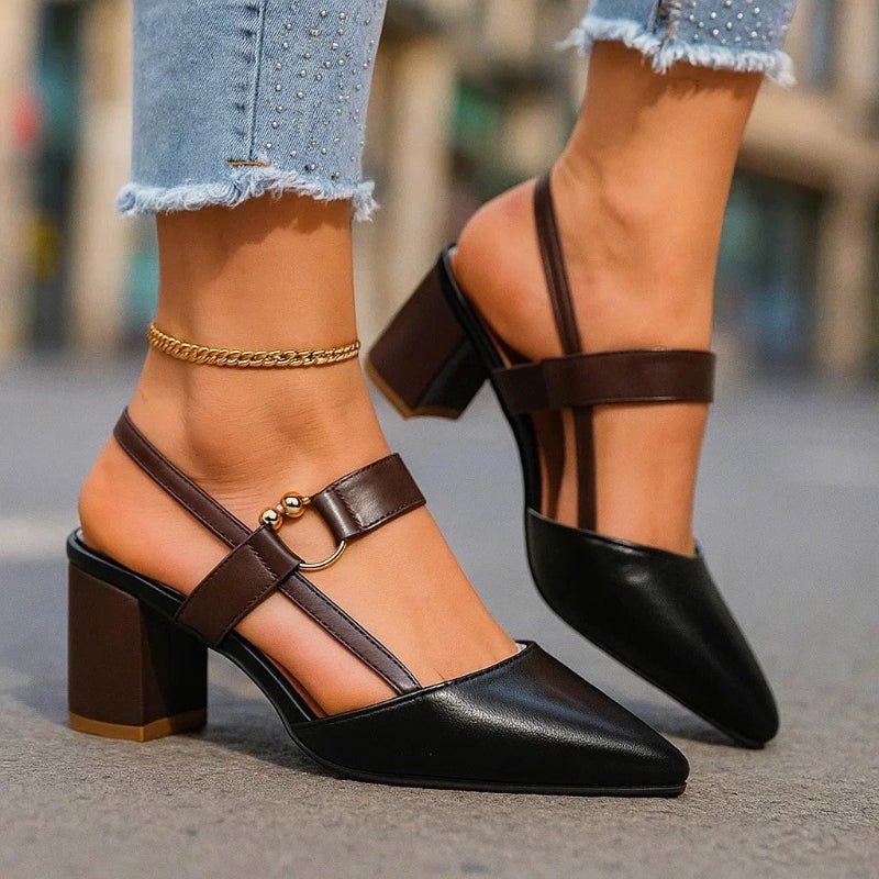 Dame Spids Blokhæl T-Rem Pumps - Black