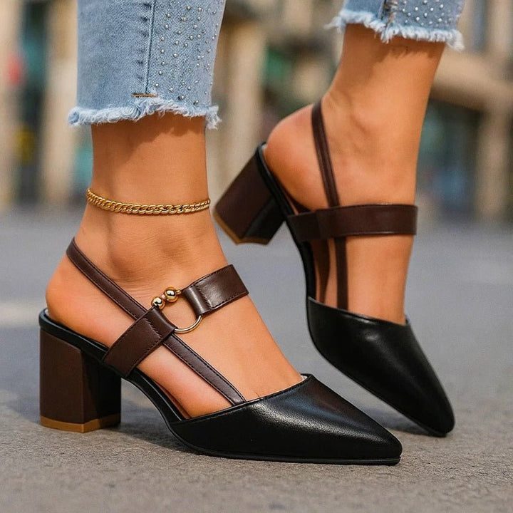 Dame Spids Blokhæl T-Rem Pumps - Black
