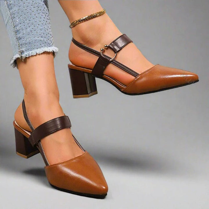 Dame Spids Blokhæl T-Rem Pumps