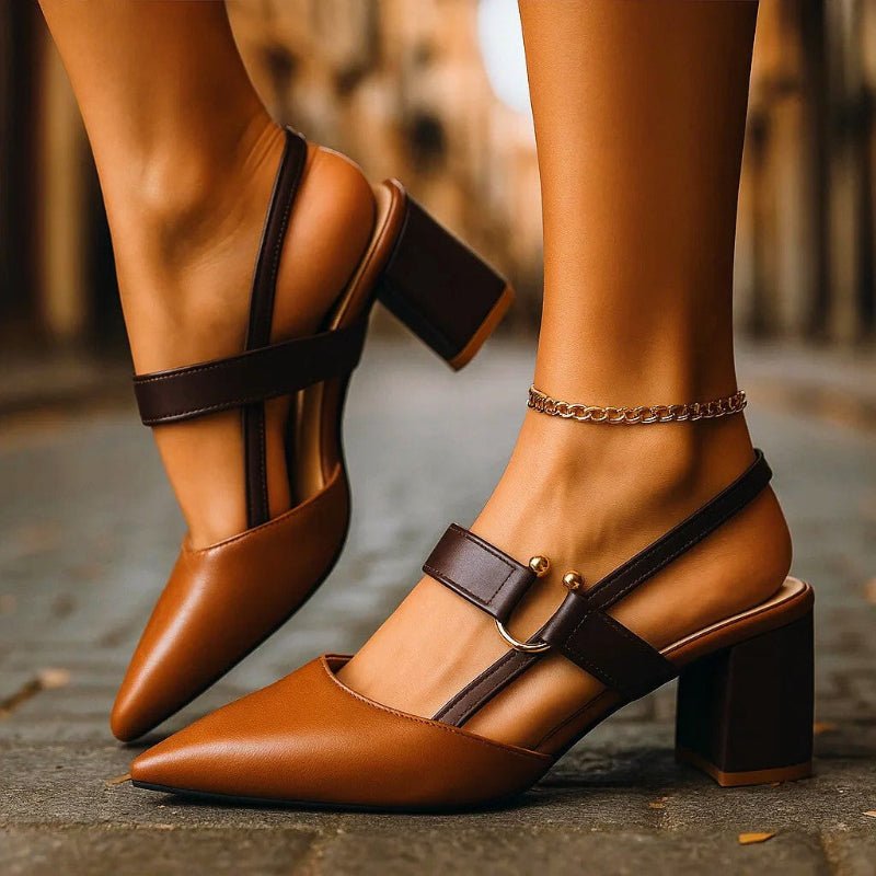 Dame Spids Blokhæl T-Rem Pumps