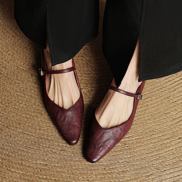 Dame Spidsnet Læder Mary Jane Mules Flade Slip-On Sko