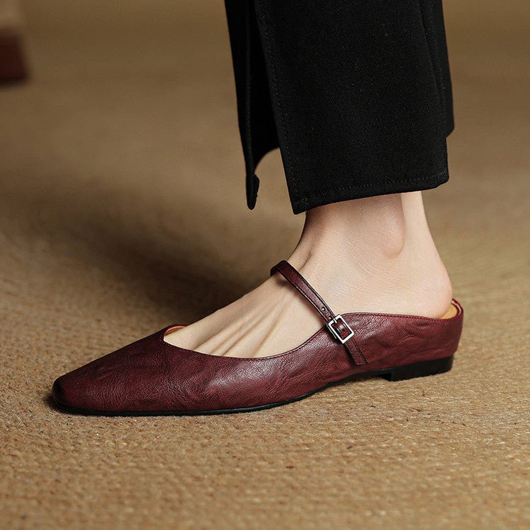 Dame Spidsnet Læder Mary Jane Mules Flade Slip-On Sko