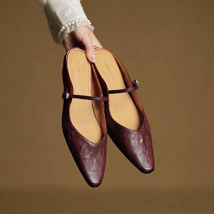 Dame Spidsnet Læder Mary Jane Mules Flade Slip-On Sko
