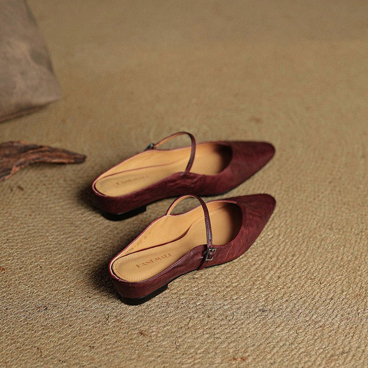 Dame Spidsnet Læder Mary Jane Mules Flade Slip-On Sko