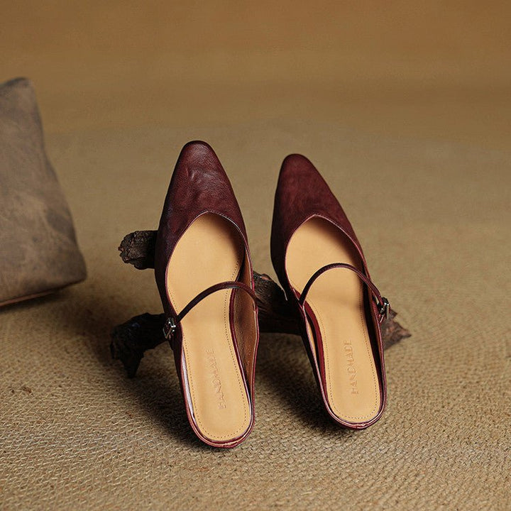 Dame Spidsnet Læder Mary Jane Mules Flade Slip-On Sko