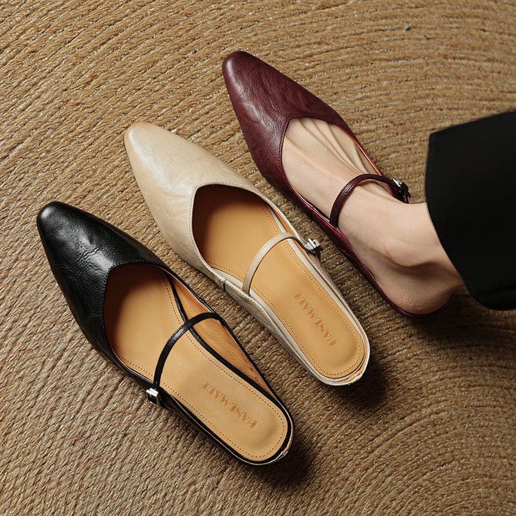 Dame Spidsnet Læder Mary Jane Mules Flade Slip-On Sko