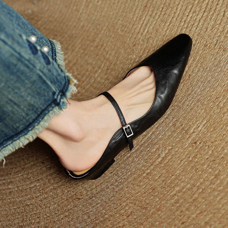 Dame Spidsnet Læder Mary Jane Mules Flade Slip-On Sko