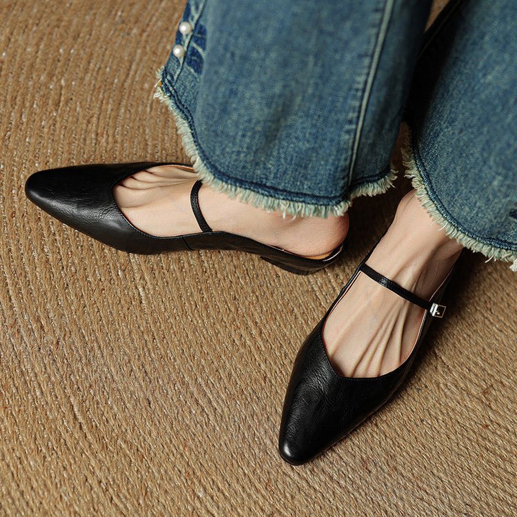 Dame Spidsnet Læder Mary Jane Mules Flade Slip-On Sko
