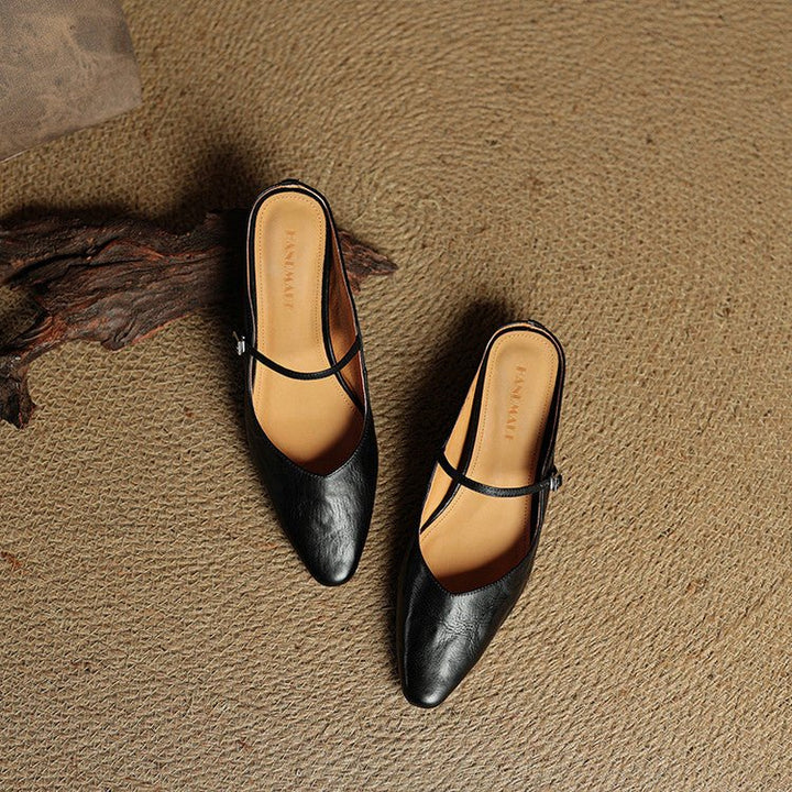 Dame Spidsnet Læder Mary Jane Mules Flade Slip-On Sko