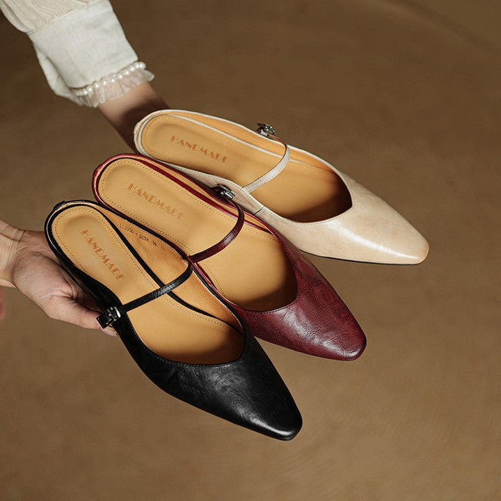 Dame Spidsnet Læder Mary Jane Mules Flade Slip-On Sko