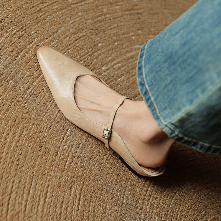 Dame Spidsnet Læder Mary Jane Mules Flade Slip-On Sko