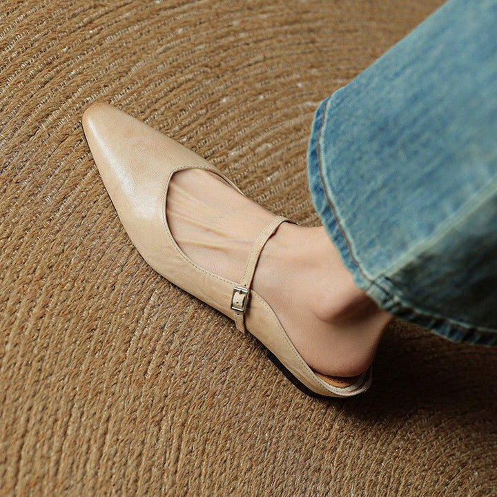 Dame Spidsnet Læder Mary Jane Mules Flade Slip-On Sko