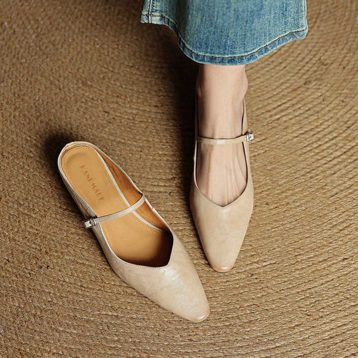Dame Spidsnet Læder Mary Jane Mules Flade Slip-On Sko