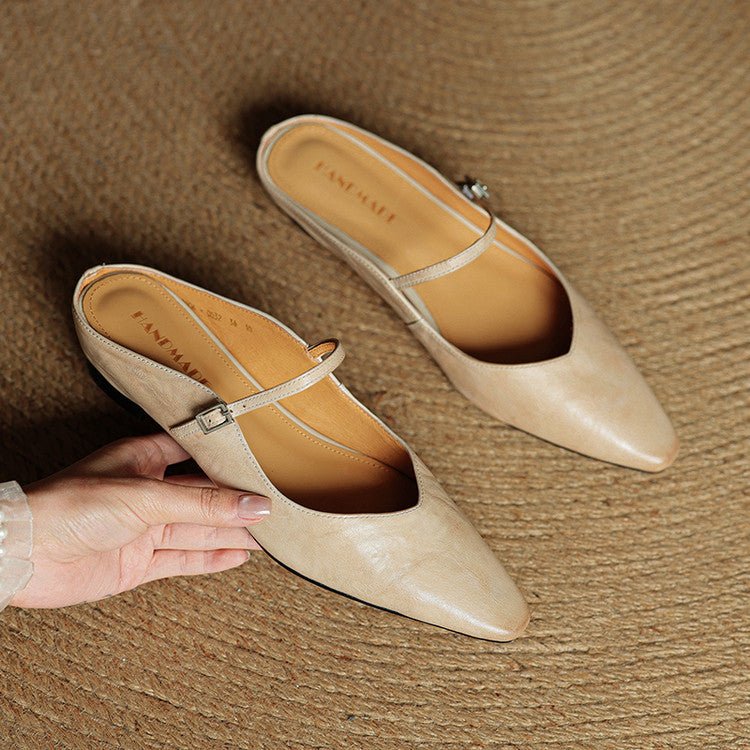 Dame Spidsnet Læder Mary Jane Mules Flade Slip-On Sko