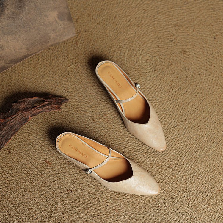 Dame Spidsnet Læder Mary Jane Mules Flade Slip-On Sko