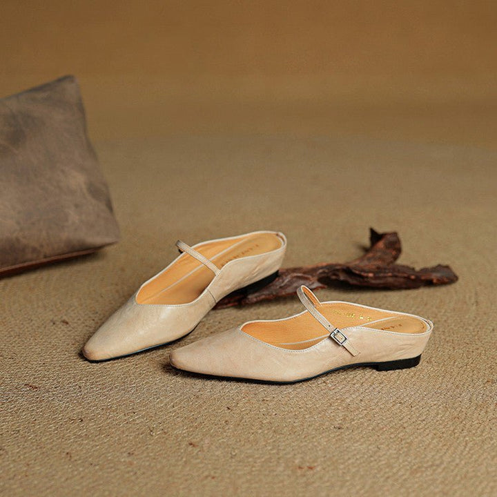 Dame Spidsnet Læder Mary Jane Mules Flade Slip-On Sko