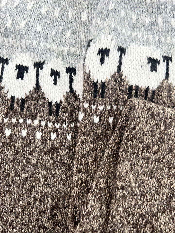 Dame Strikket Sweater med Fåre-Jacquardmønster Rundhals