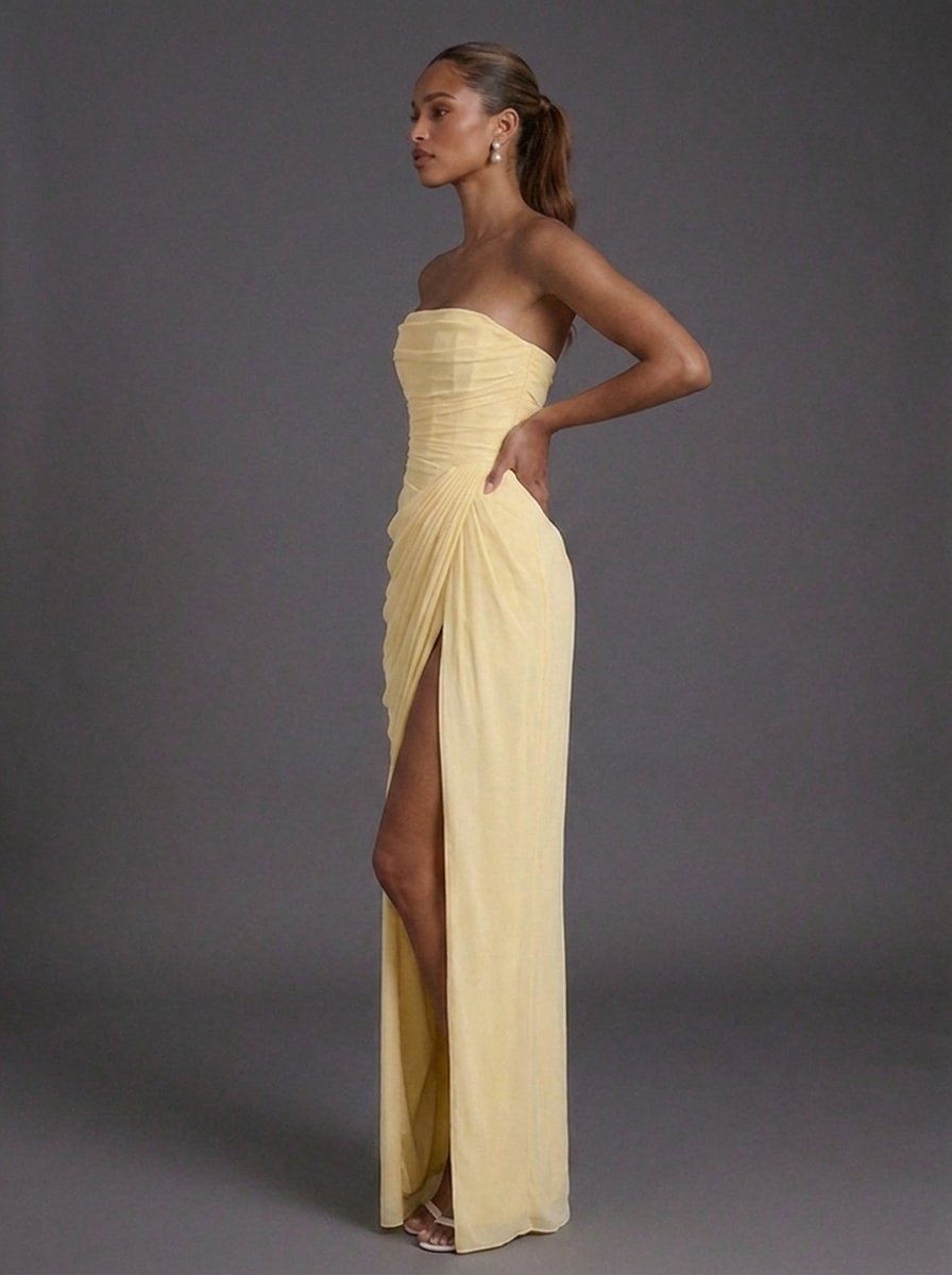 Dame Stropløs Corsage Ruched Split Maxi Bryllupsgæst Kjole