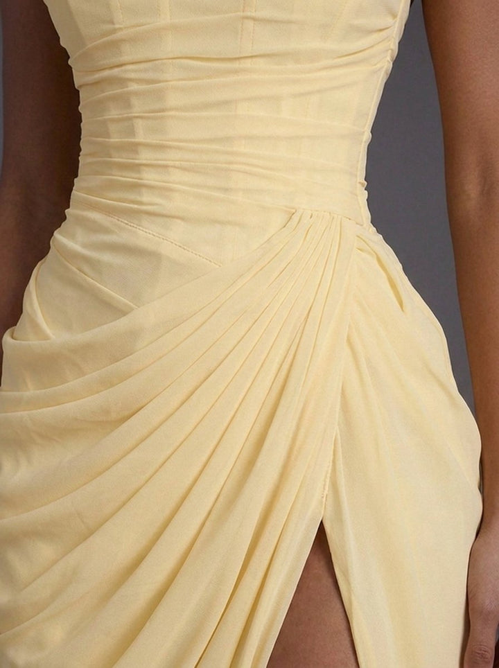 Dame Stropløs Corsage Ruched Split Maxi Bryllupsgæst Kjole