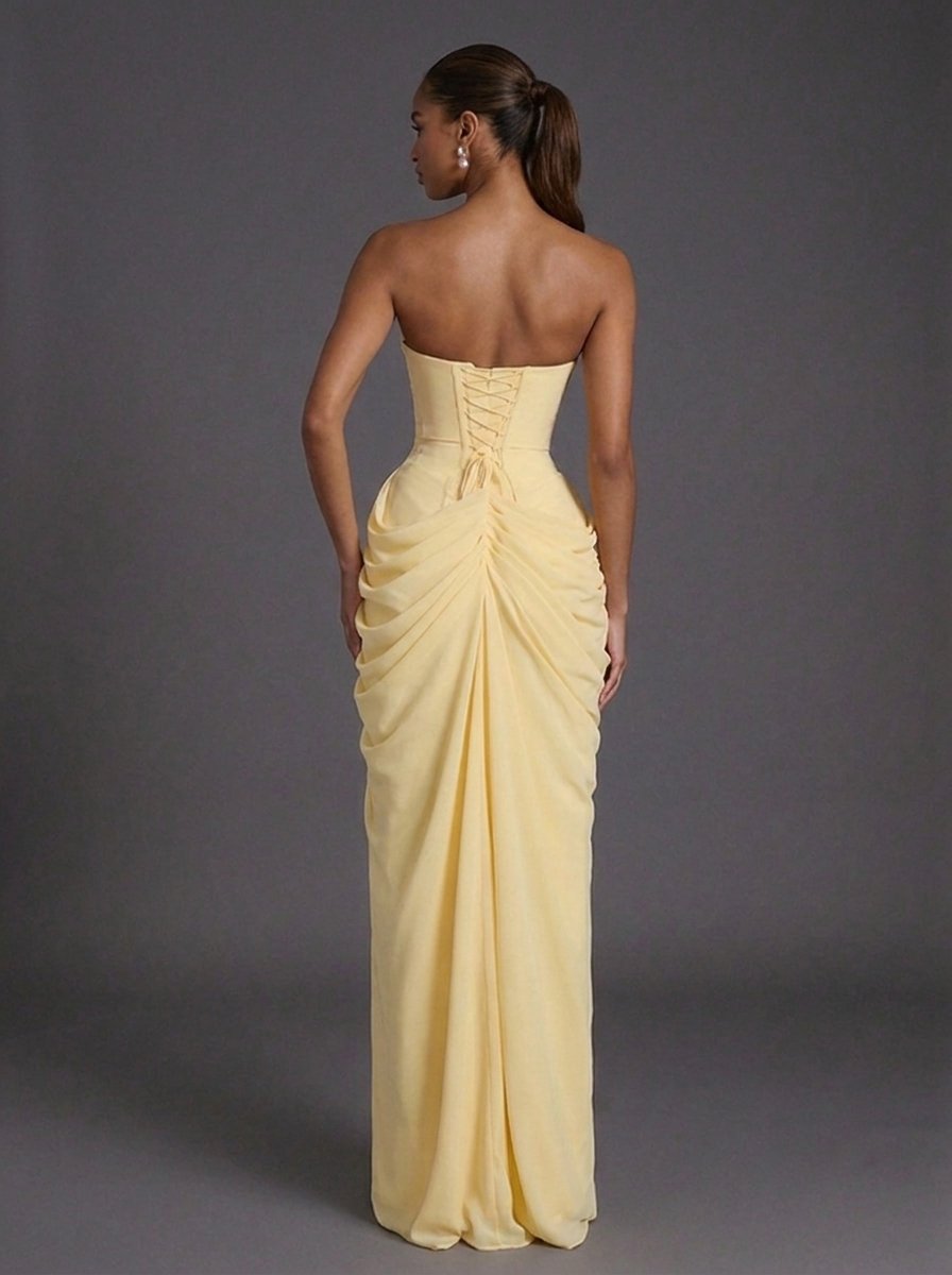 Dame Stropløs Corsage Ruched Split Maxi Bryllupsgæst Kjole