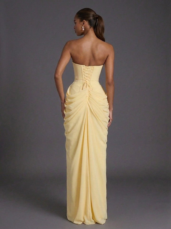 Dame Stropløs Corsage Ruched Split Maxi Bryllupsgæst Kjole