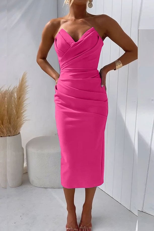 Dame Stropløs Midi Cocktailkjole - Rose
