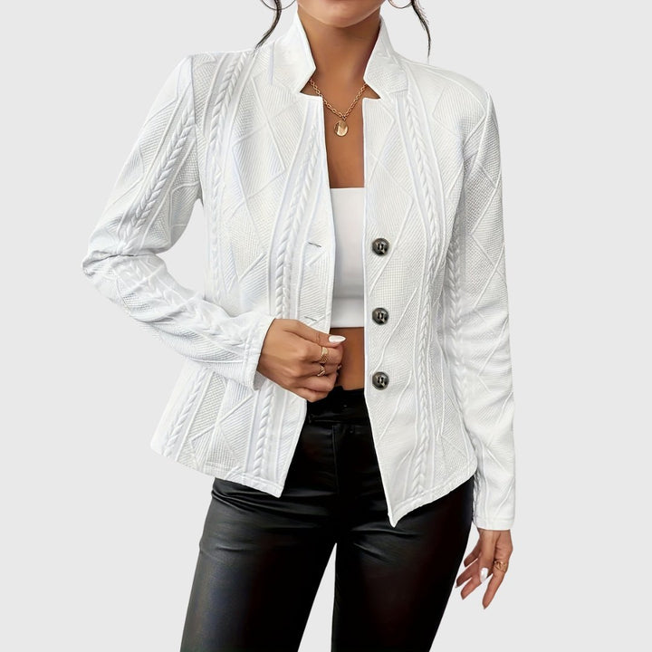 Dame Struktureret Kabelstrikket Blazer med Knaplukning
