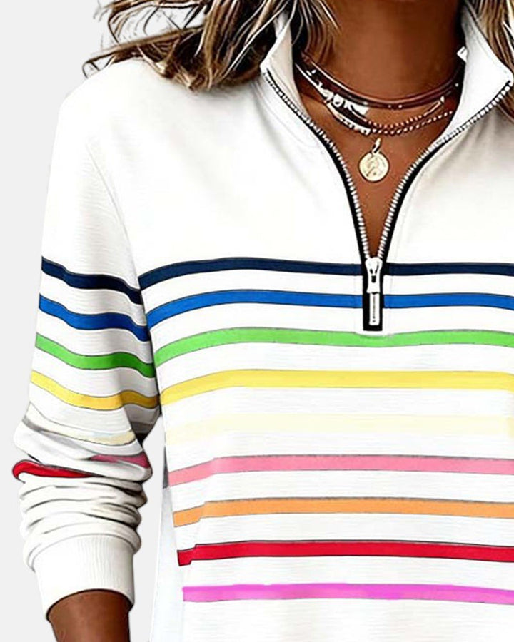 Dame Sweatshirt Regnbue Stribet Lynlås