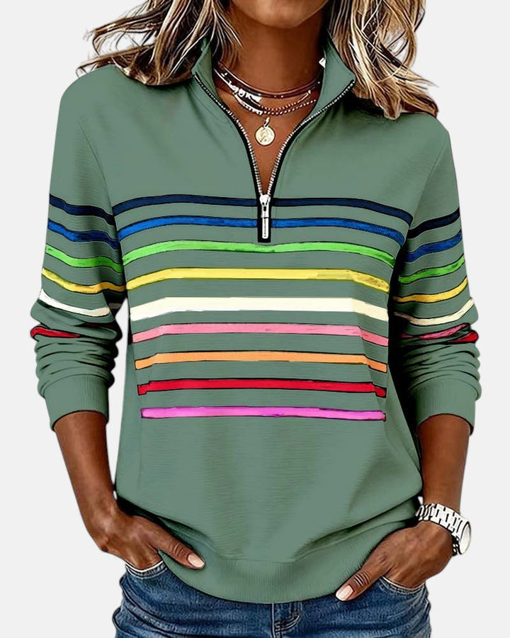Dame Sweatshirt Regnbue Stribet Lynlås - Green