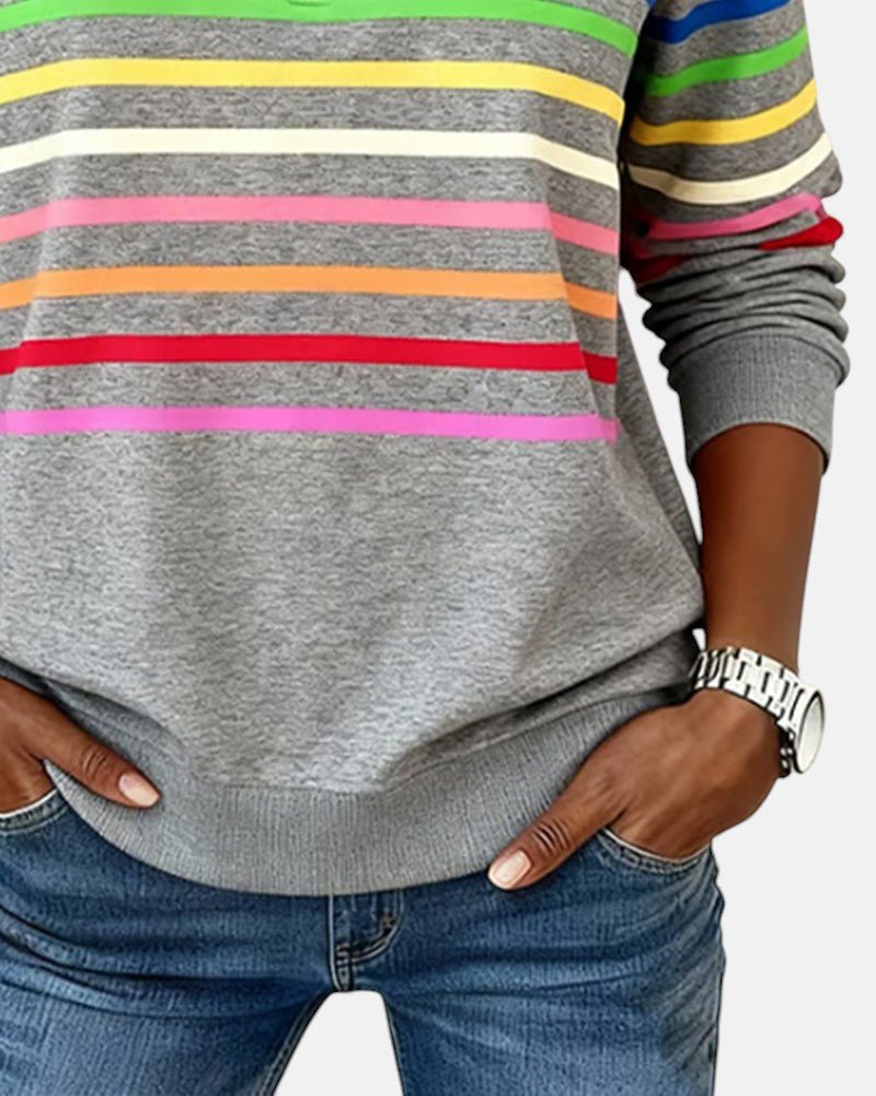 Dame Sweatshirt Regnbue Stribet Lynlås