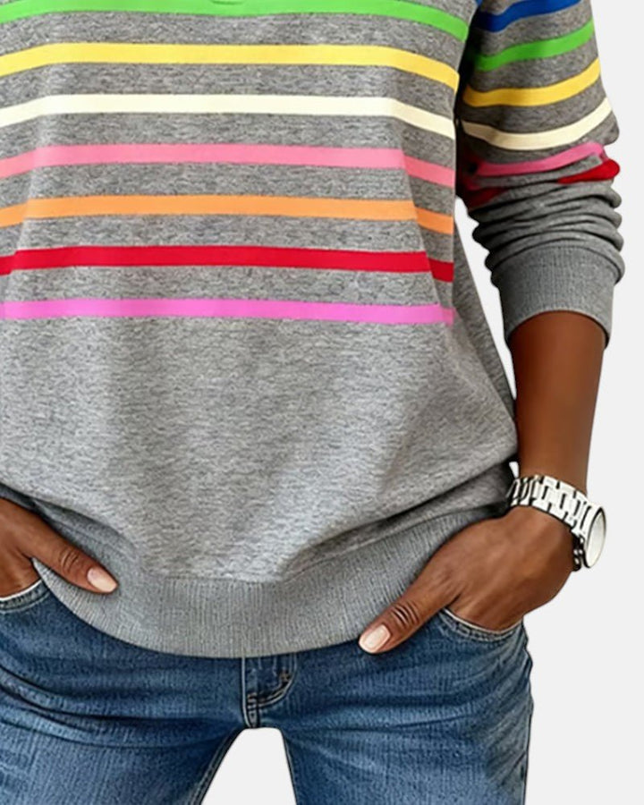 Dame Sweatshirt Regnbue Stribet Lynlås