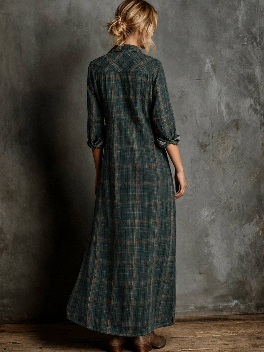 Dame Ternet Flannel Maxi Formal Dress Skjortekjole